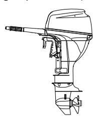 Outboard motor in upright position for oil change