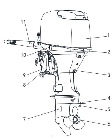 F60 outboard motor main components front view