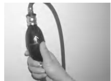 Primer pump outlet end up position